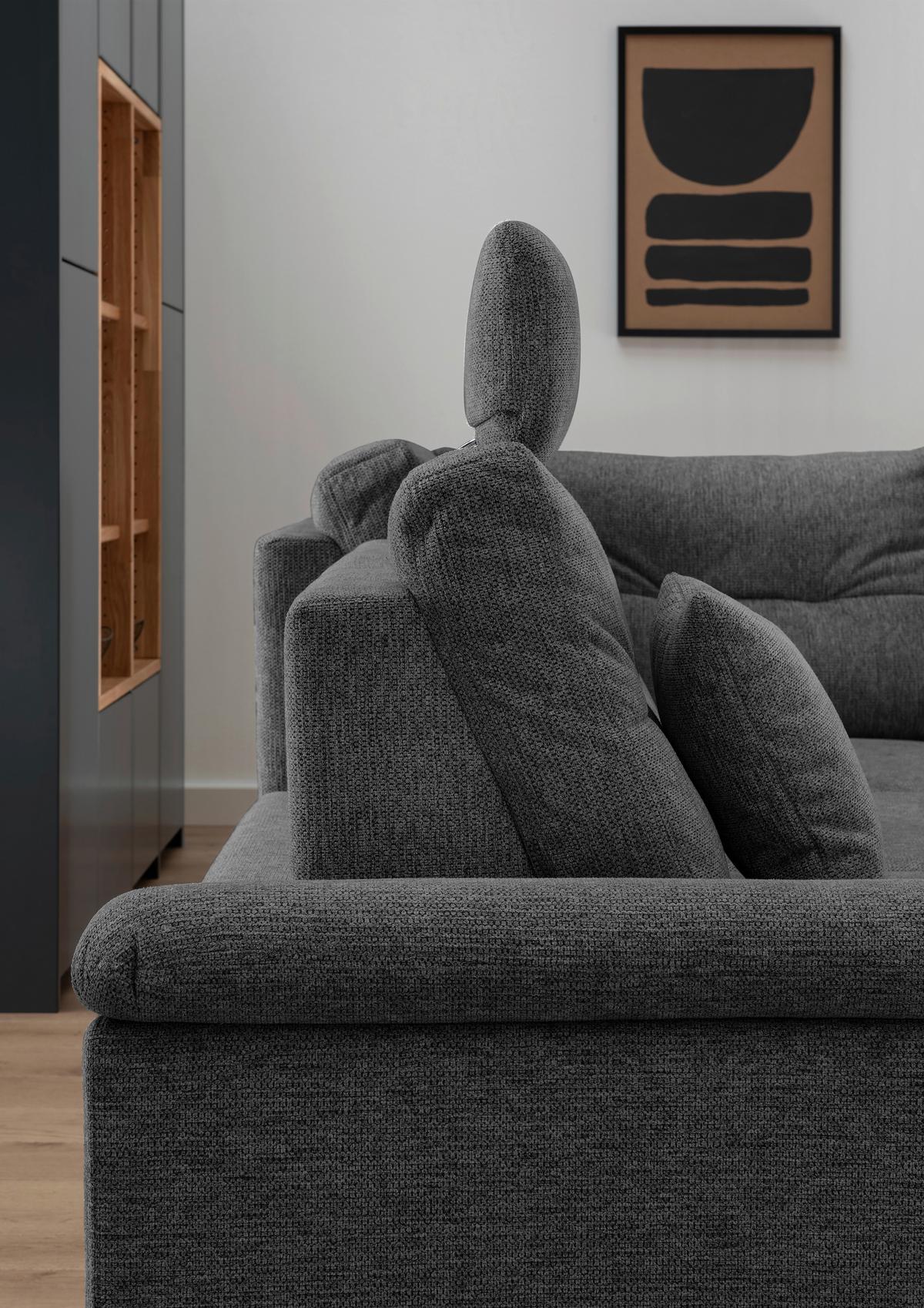 Ecksofa Brizzini Inkl. Bettkasten, Anthrazit, 264x206 - Anthrazit/Naturfarben, MODERN, Textil (264/206cm) - Livetastic