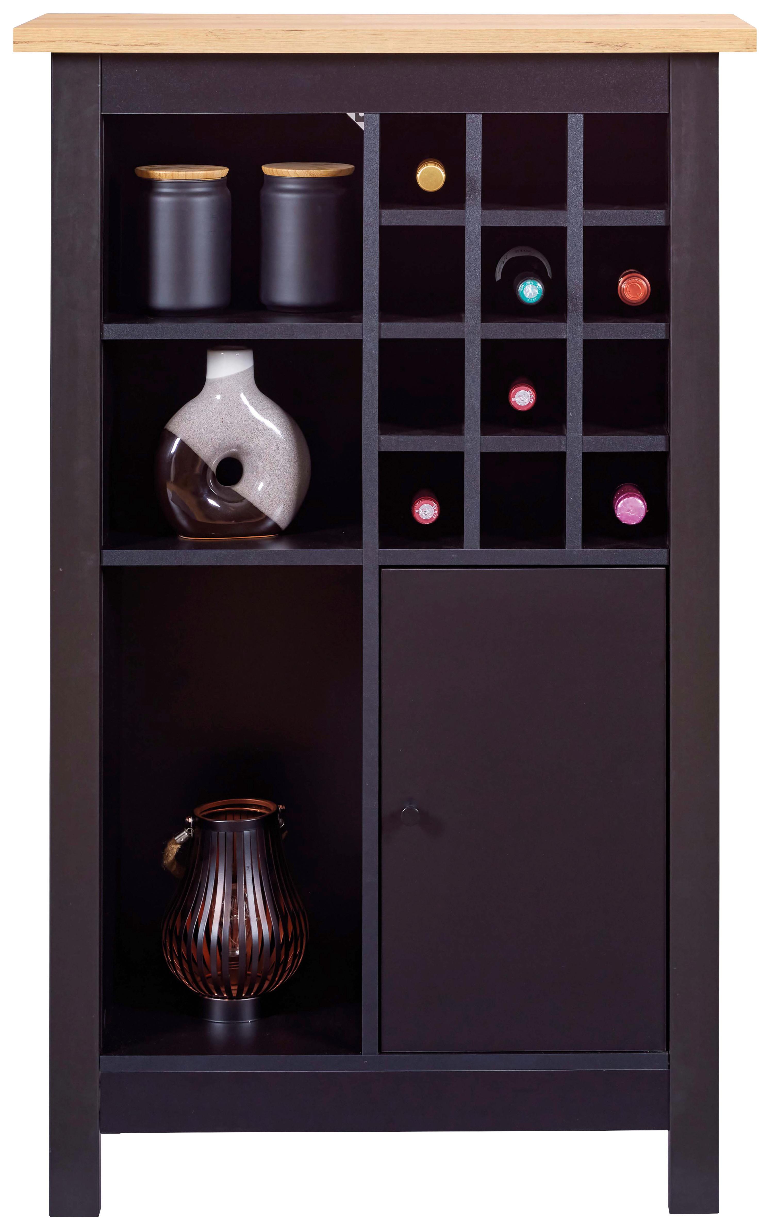 WEINSCHRANK HELINA - Schwarz/Eiche Artisan, Design, Holzwerkstoff (77/124/33cm) - Livetastic