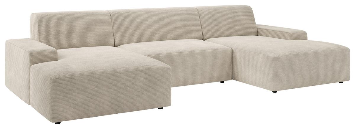 Wohnlandschaft Wien Mit Bettkasten Creme - Creme/Schwarz, MODERN, Textil (162/329/162cm) - Trendmanufaktur