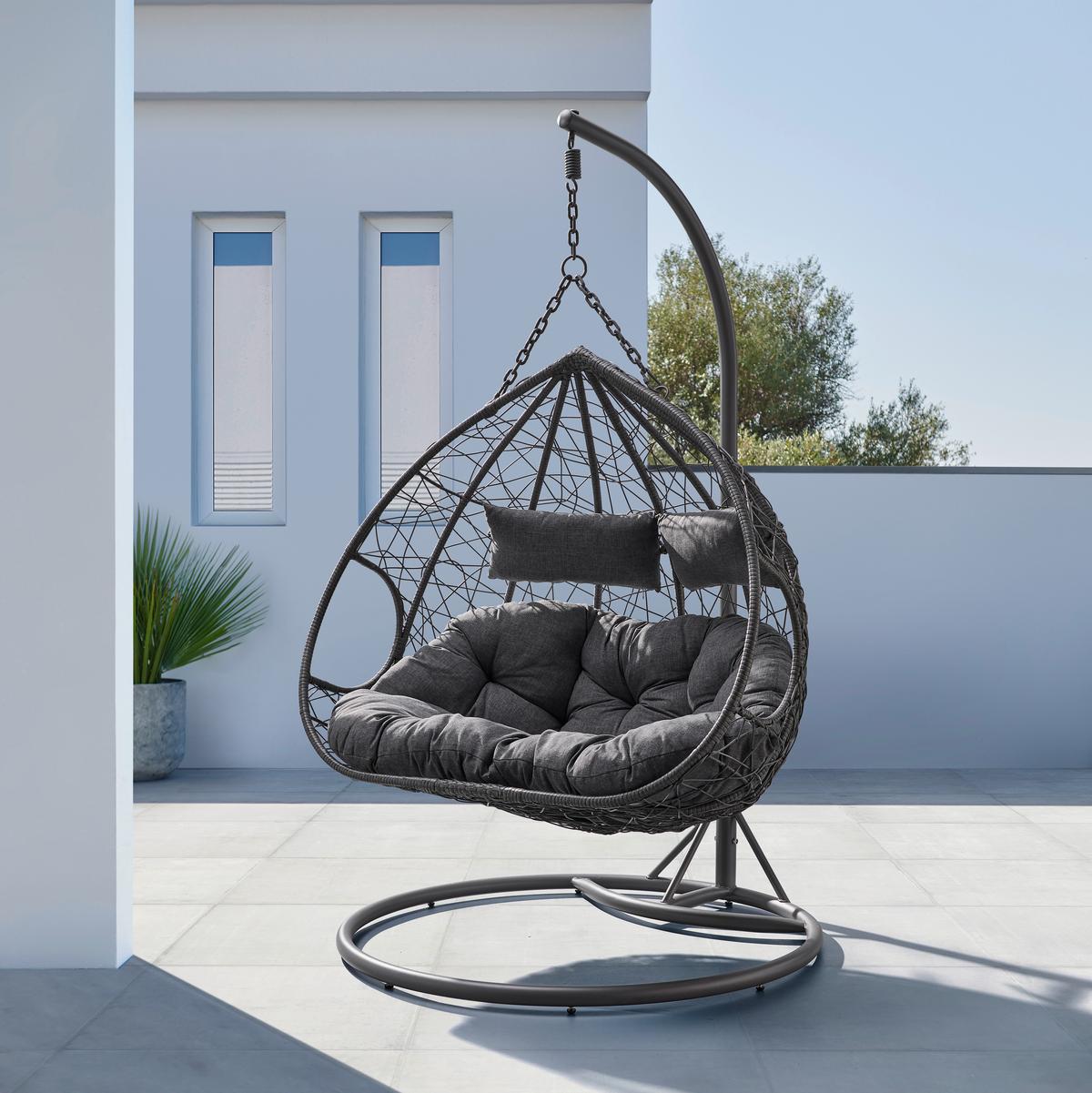 Závěsné křeslo ENEA šedé - šedá, Moderní, kov/textil (133/205/120cm) - Bessagi Garden