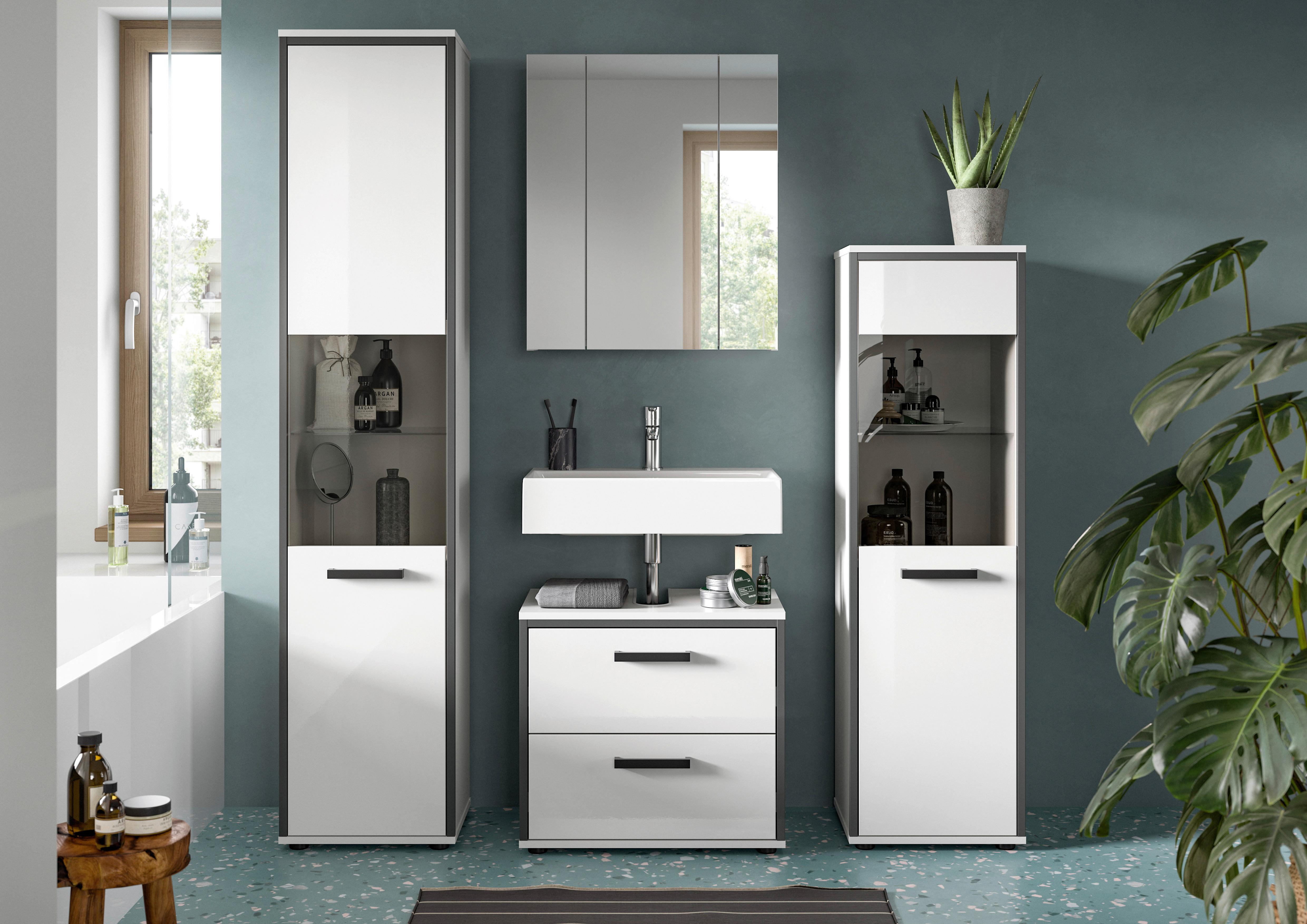 Badezimmer Kojak Schwarz/weiß K: 140 Cm - Weiß Hochglanz/Schwarz, MODERN, Holzwerkstoff (140cm) - MID.YOU