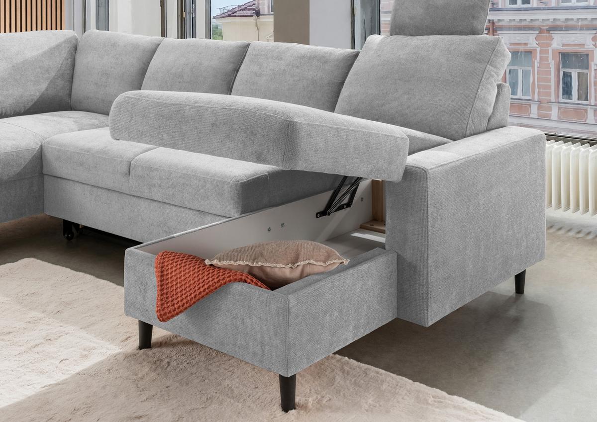 Wohnlandschaft Passione Grau U: 200x305x153 cm - Schwarz/Grau, MODERN, Textil (200/305/153cm) - Livetastic