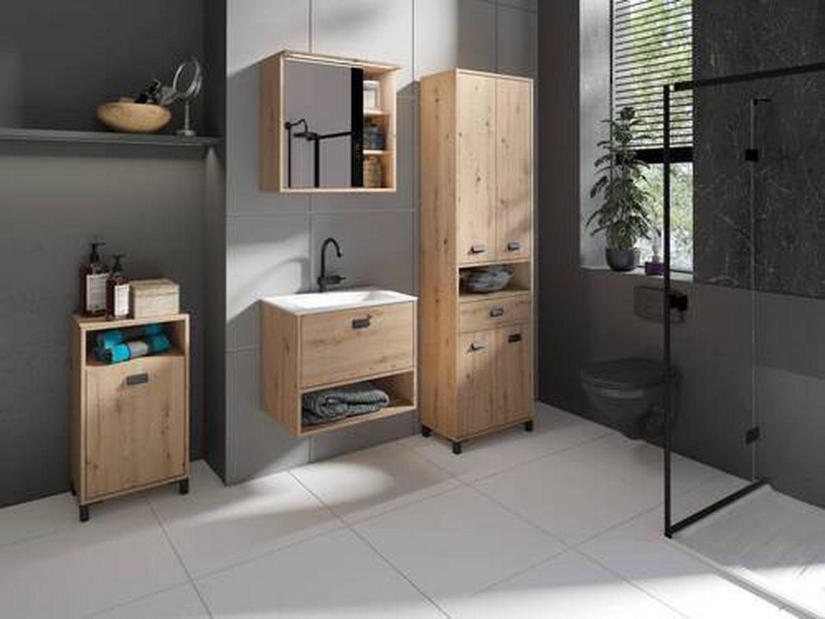 Unterschrank Wellness B: 42 cm Artisan Eiche Dekor - Anthrazit/Schwarz, MODERN, Holzwerkstoff (42/77,5/31cm) - MID.YOU