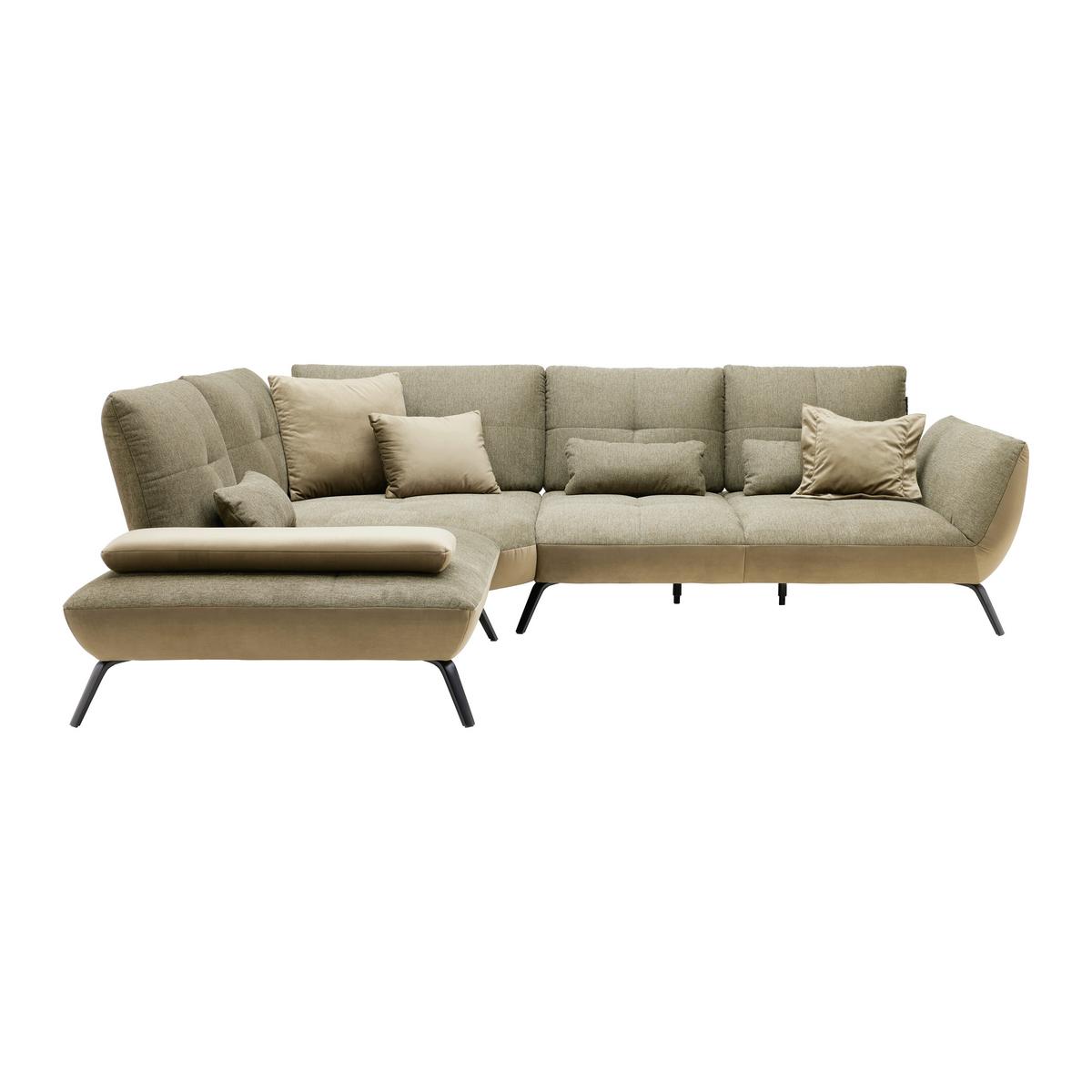TRENDY, levá, bez funkcí, olivově zelená, s polštáři - černá/olivově zelená, Moderní, kov/kompozitní dřevo (250/310cm) - Premium Living