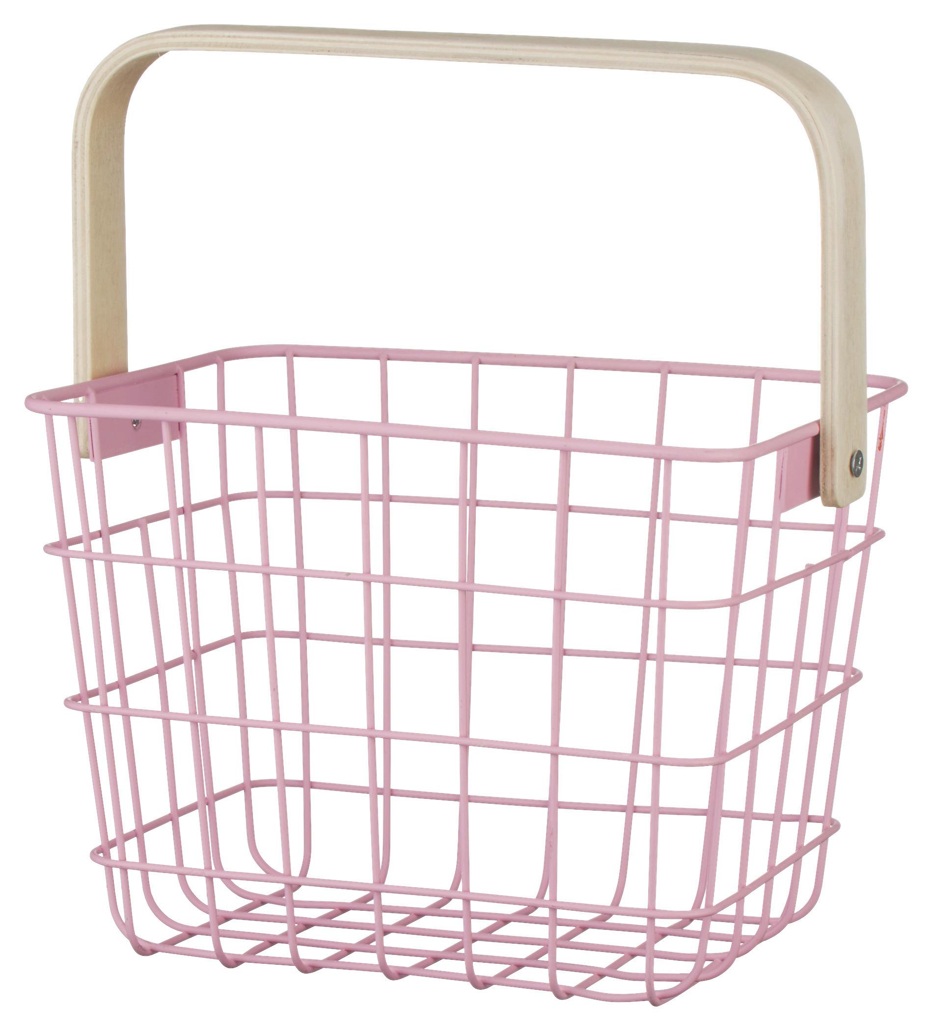 Košík LINUS - prírodná farba/ružová, kov/drevo (20/15/15cm) - Mömax