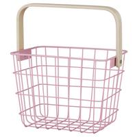 Košík LINUS - prírodná farba/ružová, kov/drevo (20/15/15cm) - Mömax