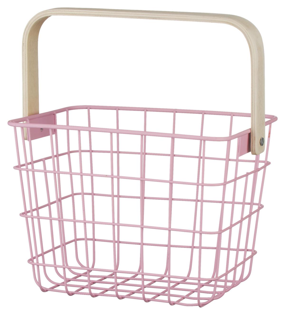 Košík LINUS - prírodná farba/ružová, kov/drevo (20/15/15cm) - Mömax