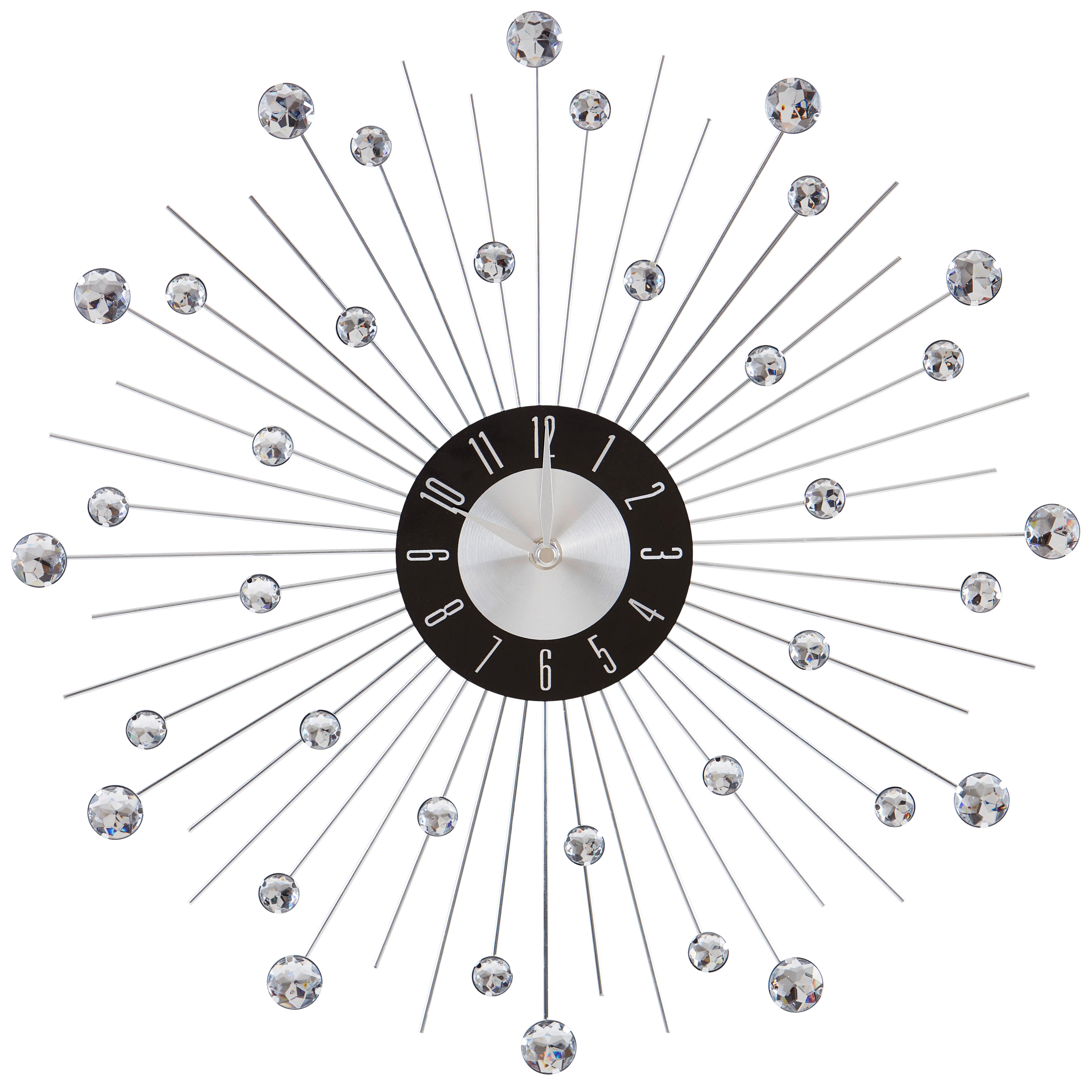Wanduhr Diamond Silber mit Steinen, D: 43 cm - Transparent/Silberfarben, Basics, Metall (43cm) - Ondega