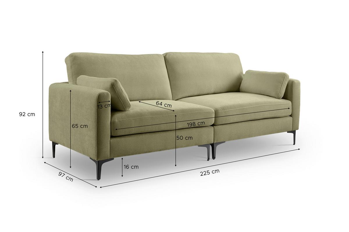 3,5-Sitzer Venti Grün B: 225cm - Schwarz/Grün, Basics, Holz/Textil (225/92/97cm) - MID.YOU