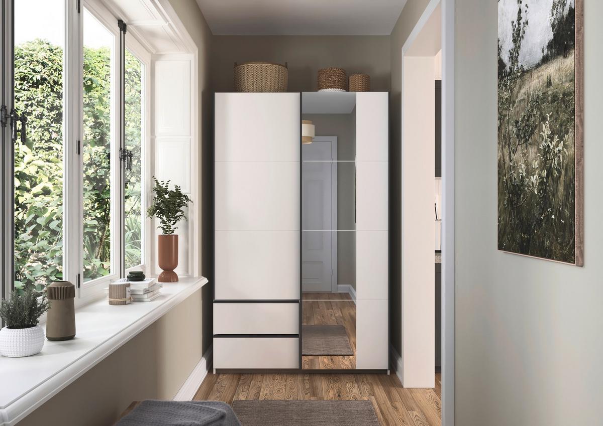 Schwebetürenschrank Stoke Weiß Metallic inkl.spiegel B:131cm - Weiß, MODERN, Holzwerkstoff (131/210/59cm) - Rauch Möbel