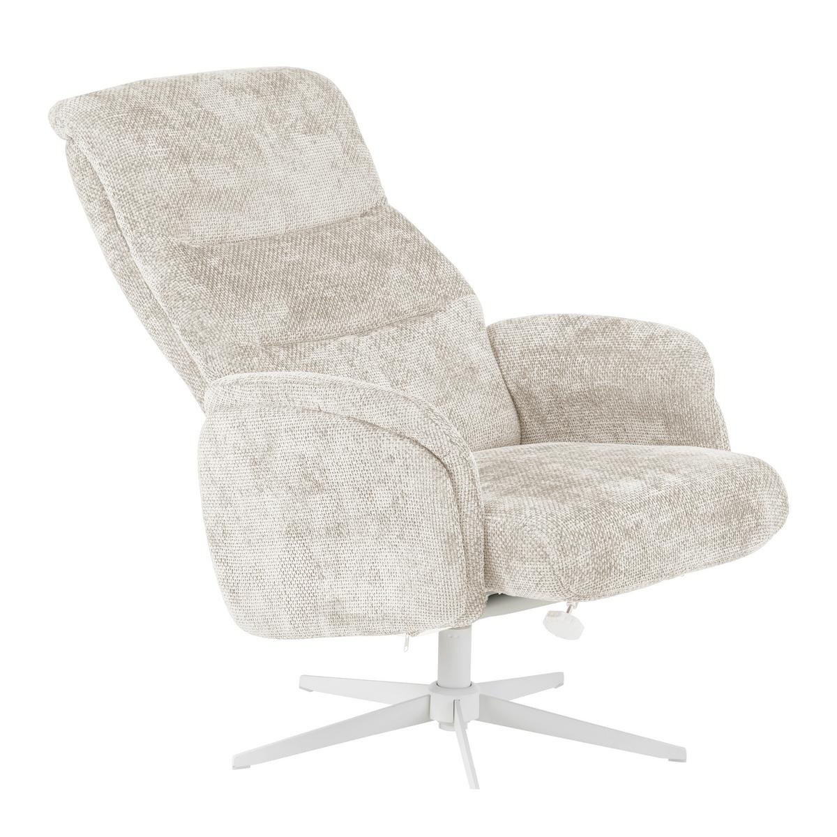 Relaxačné kreslo STAR, krémová ženilka, s taburetom - biela/krémová, Modern, kov/textil (72/107-95/86-110cm) - Mömax