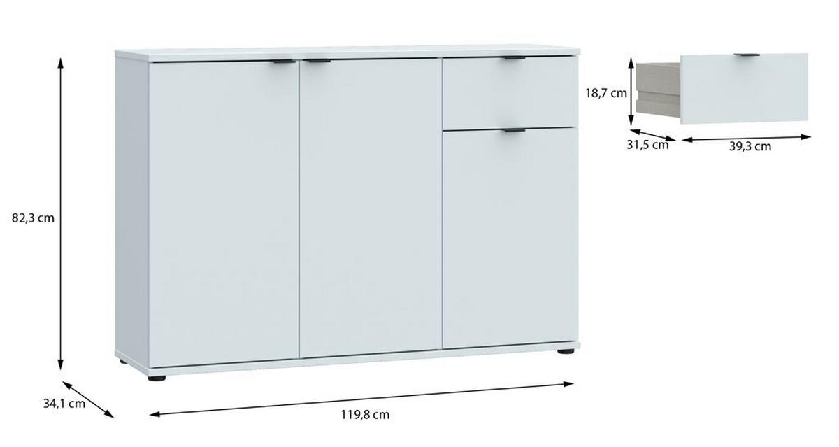 Komoda Ganymede, svetlosivá, š: 120cm - čierna/svetlosivá, Modern, kov/kompozitné drevo (119,8/82,3/34,1cm)