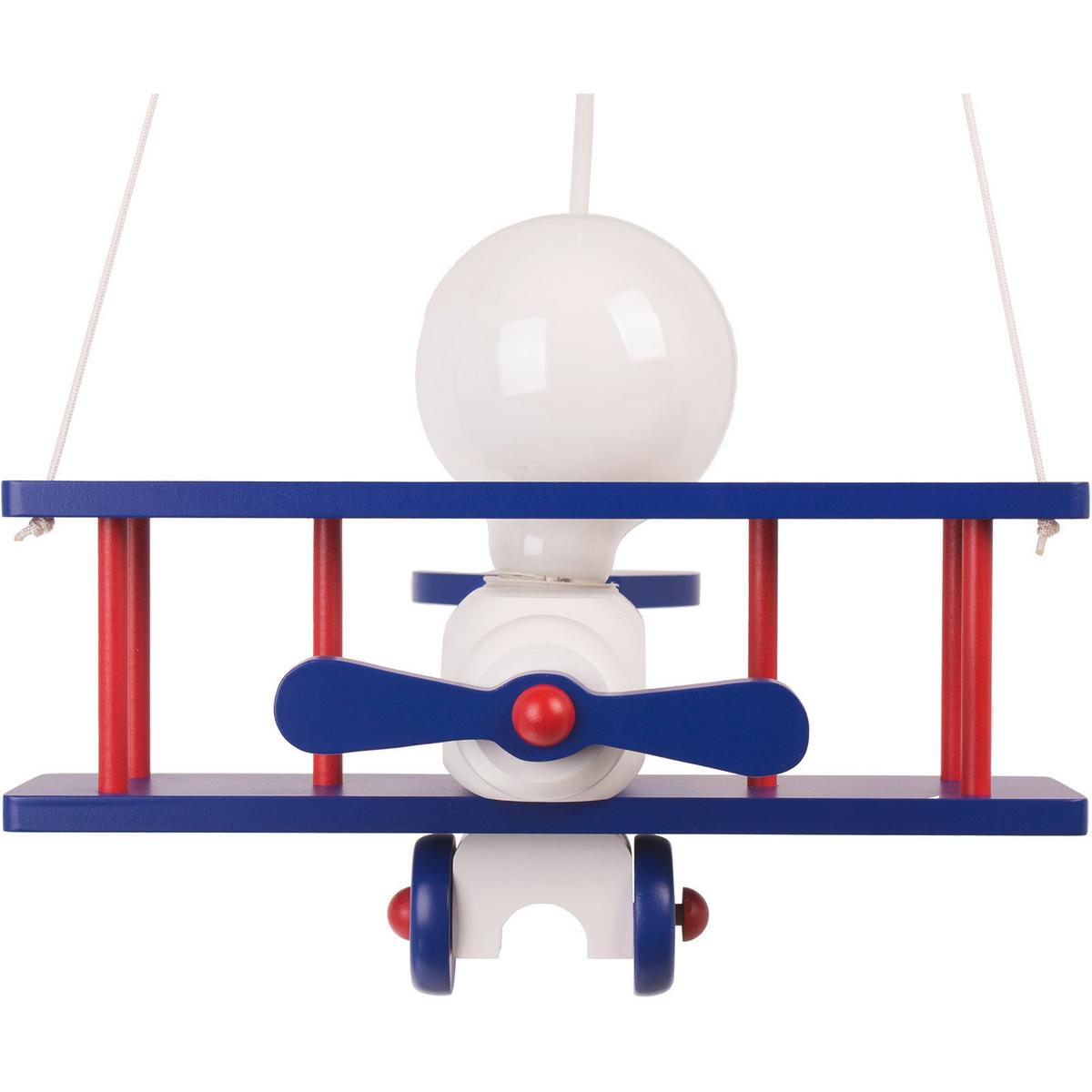 Kinderhängeleuchte Flugzeug H: 75 cm 1-Flammig - Blau/Rot, KONVENTIONELL, Holz (29/31/75cm)