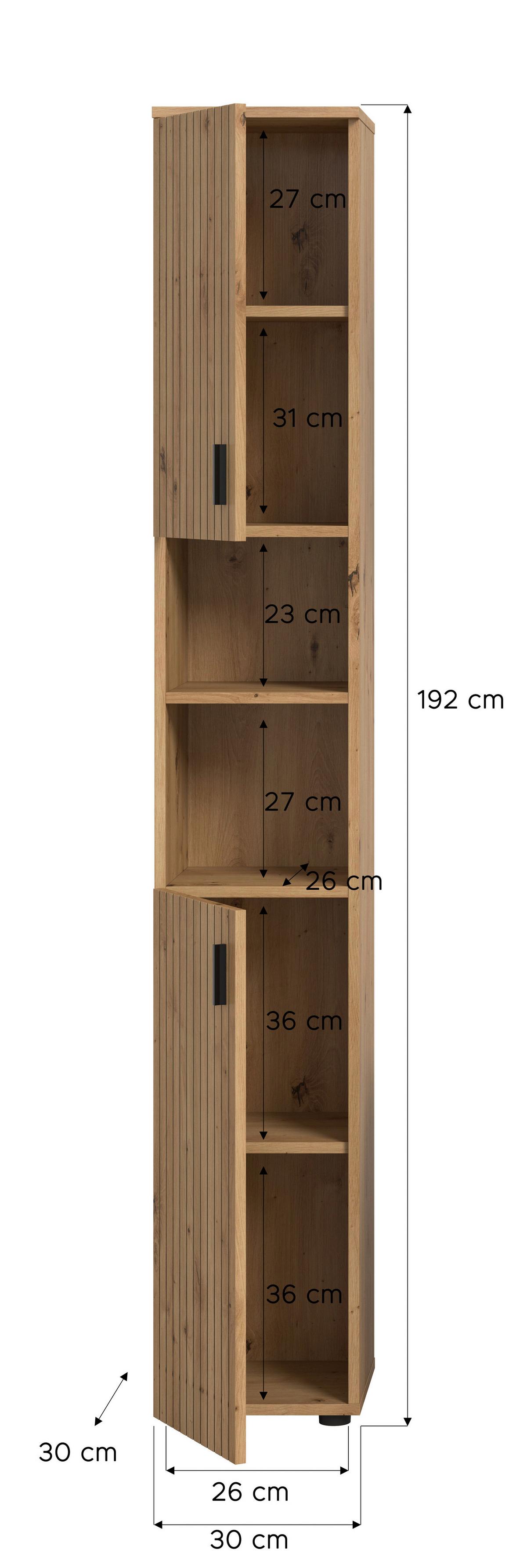 Hochschrank Mone Eiche Artisan B: 30cm - Schwarz/Eiche Artisan, Basics, Holzwerkstoff (30/192/30cm) - MID.YOU
