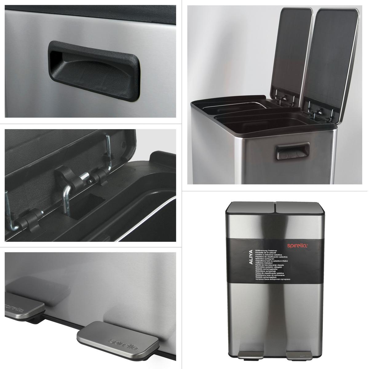 Treteimer Aliya 60l Silber Metall LxBxH: 45x30x71 - Silberfarben/Schwarz, Basics, Kunststoff/Metall (45/30cm) - Spirella
