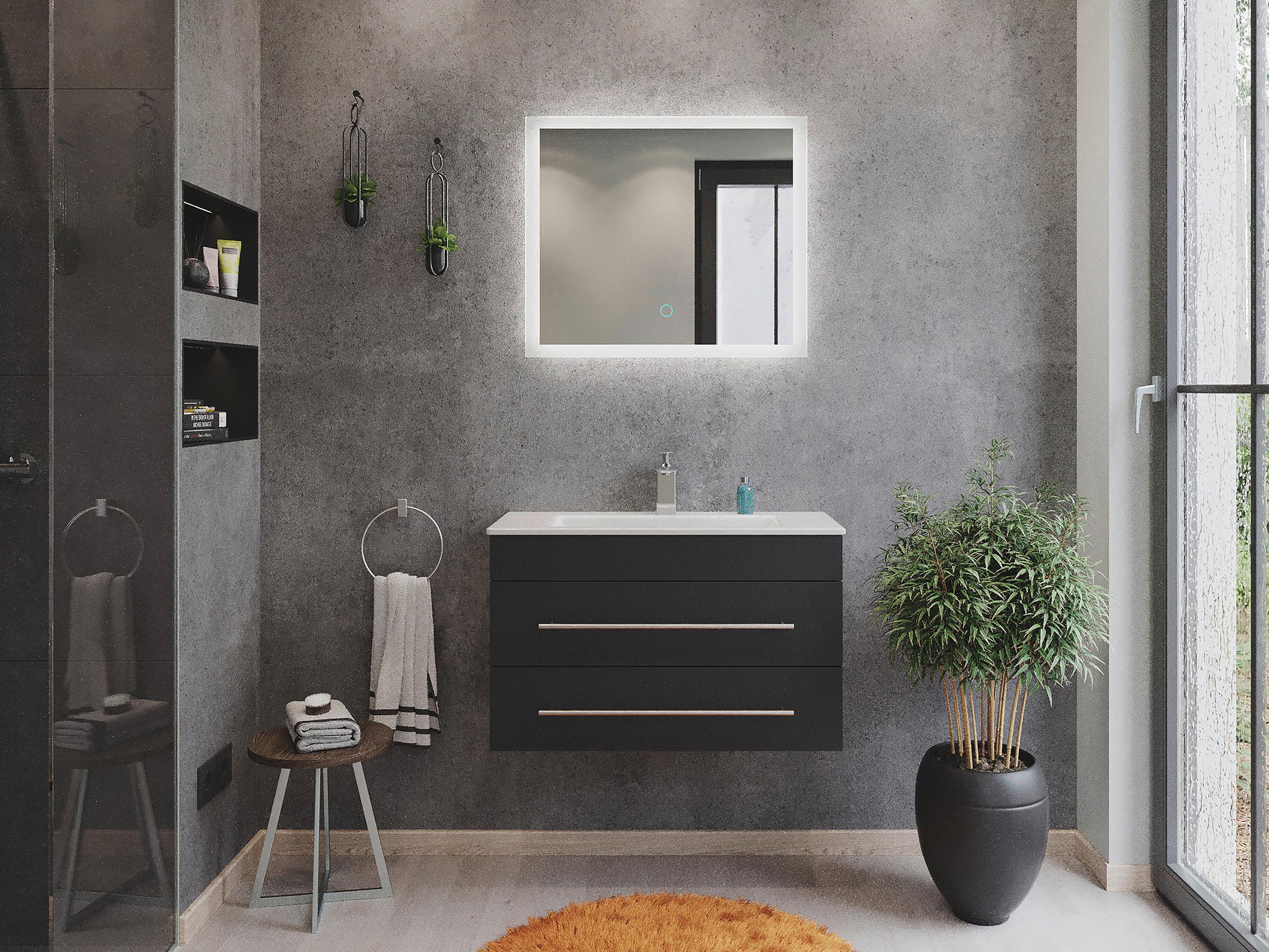 Badezimmer Portus Graphitfarben B: 70,4cm - Weiß Hochglanz/Graphitfarben, MODERN, Keramik/Holzwerkstoff (70,4cm) - MID.YOU