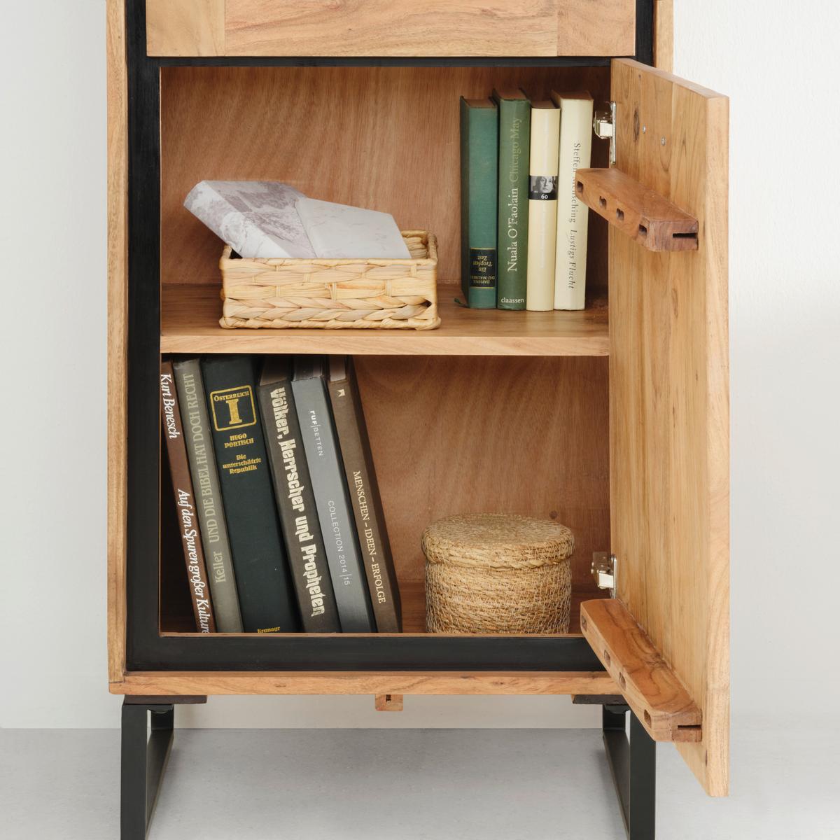 Vitrína SHIVA SHIVA - čierna/farba akácie, Modern, kov/drevo (55/195/40cm)