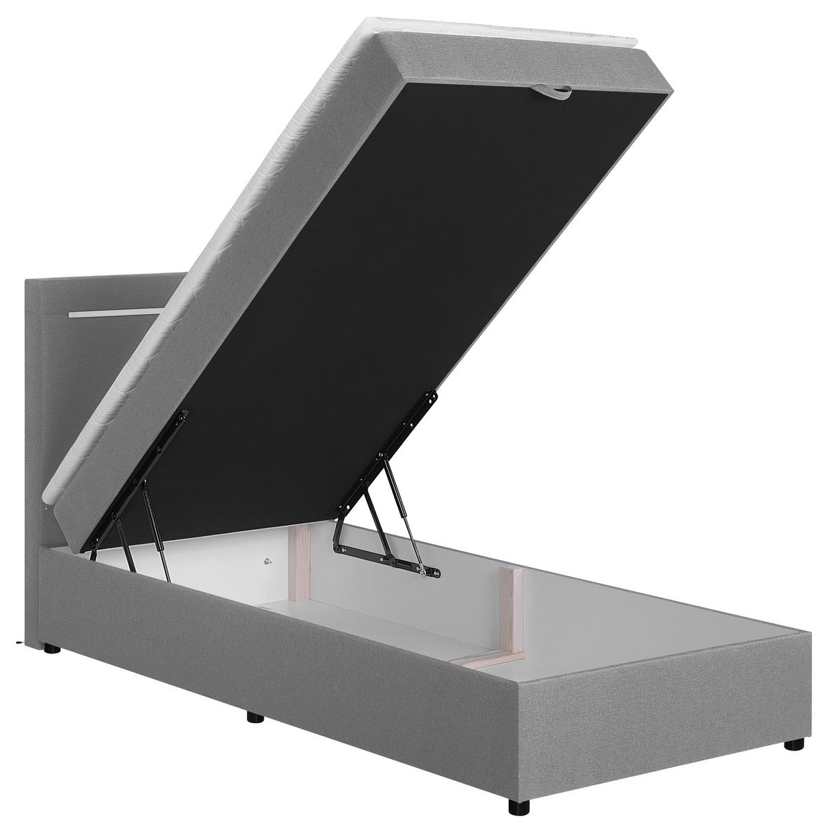 Boxbett Pisa 100 Led 100x200 Hellgrau - Hellgrau/Schwarz, MODERN, Holzwerkstoff/Textil (100/200cm) - MID.YOU