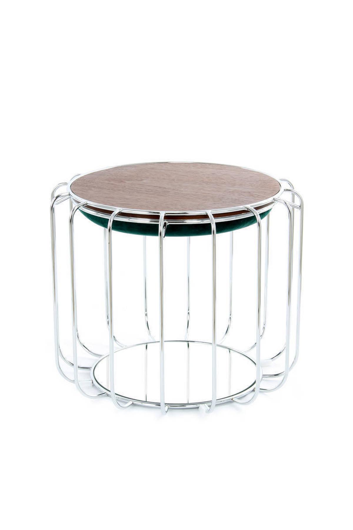 Beistelltisch/pouf 2 In 1 Comfortable Silber/dunkelgrün - Dunkelgrün/Silberfarben, Basics, Glas/Holzwerkstoff (50/50/45cm) - Kayoom