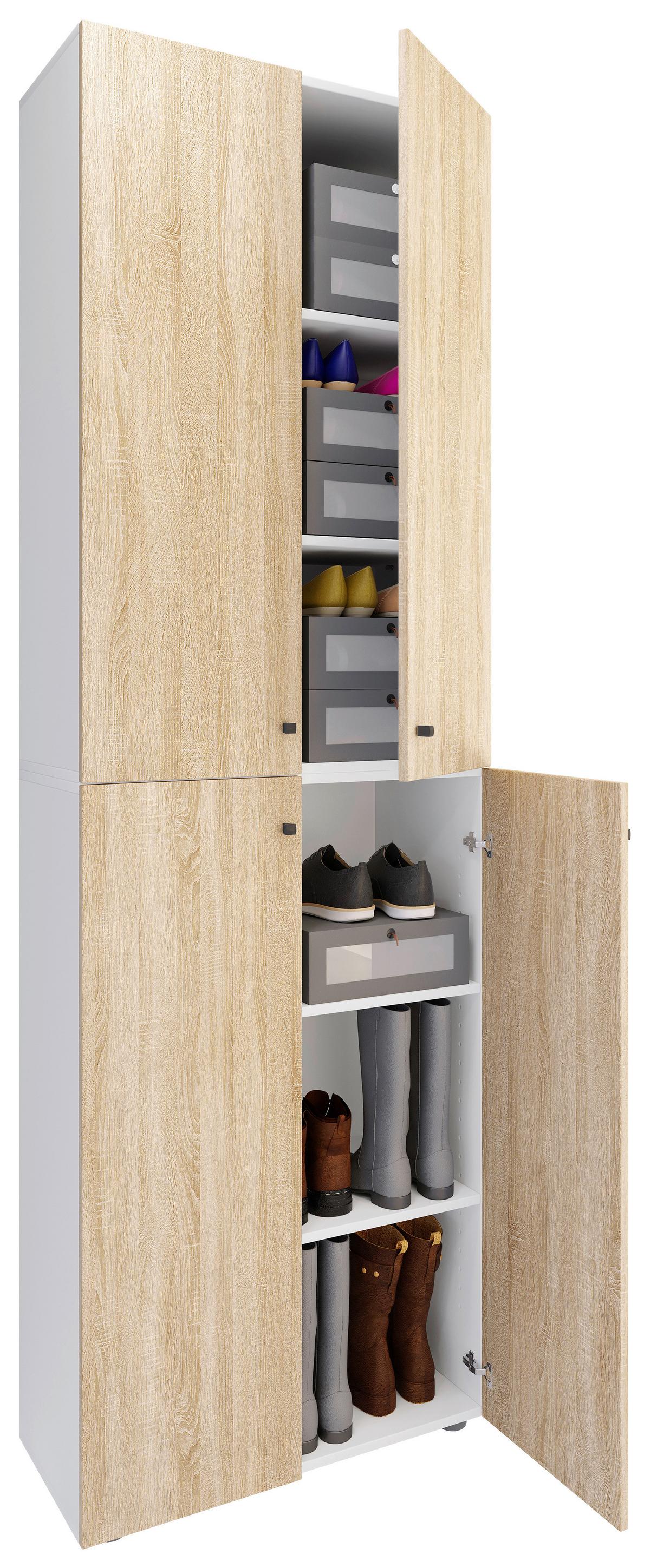 Schuhschrank Lona Weiß Sonoma Eiche Dekor - Schwarz/Weiß, Design, Holzwerkstoff (70/220/40cm) - MID.YOU