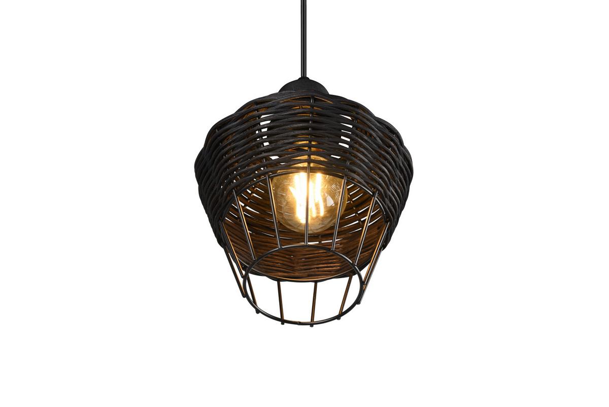 Hängeleuchte Borka H: 150 Cm 1-Flammig - Schwarz, ROMANTIK / LANDHAUS, Holz/Metall (17,5/150cm)