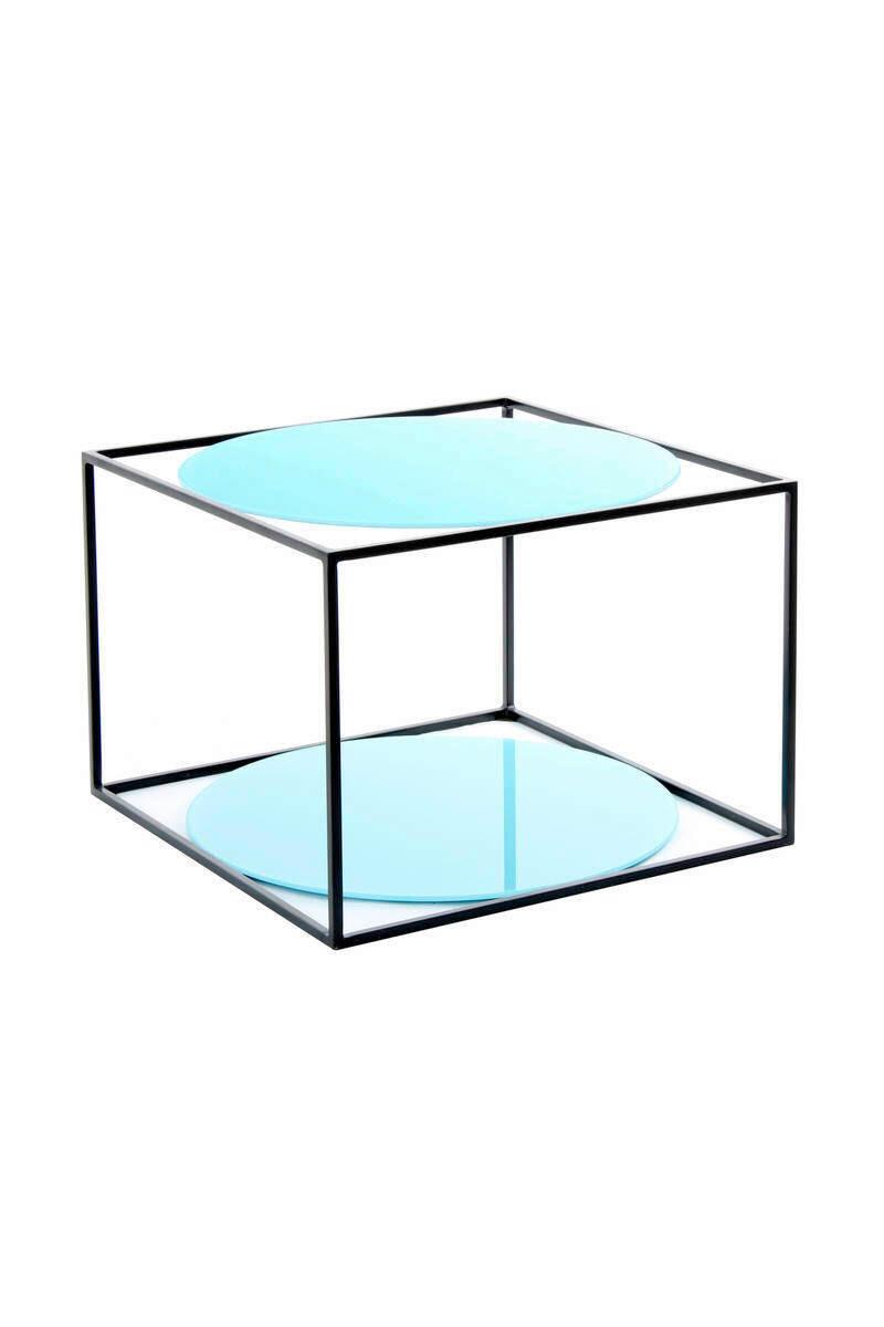 Beistelltisch in Würfelform Cody, Schwarz/Blau - Blau/Schwarz, Basics, Glas/Metall (50/50/36cm) - Kayoom
