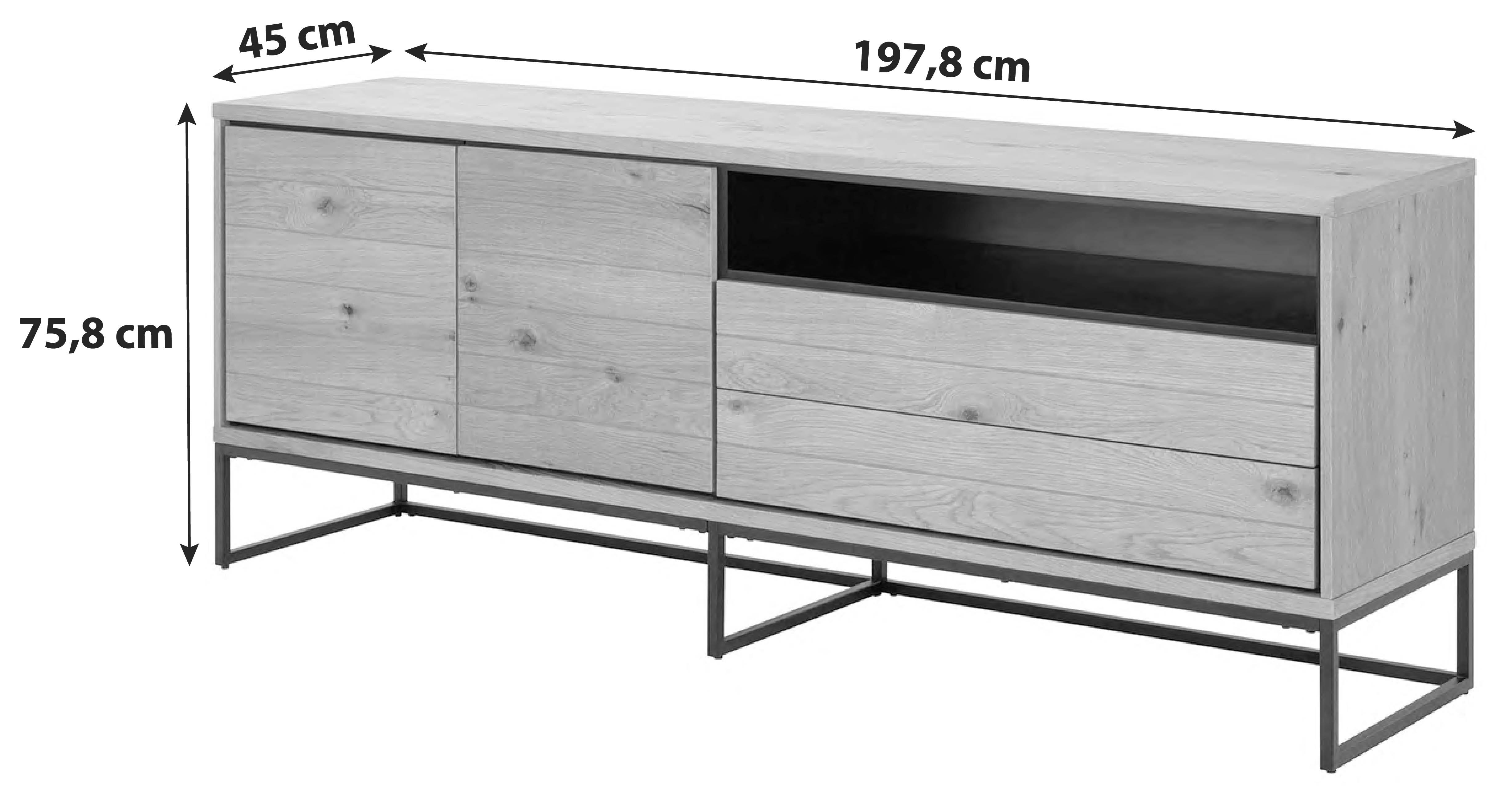 Kommode B 197,8 cm Dalarna, Eichefarben/Schwarz - Eichefarben/Schwarz, Natur, Holzwerkstoff/Metall (197,8/75,8/45cm) - MID.YOU