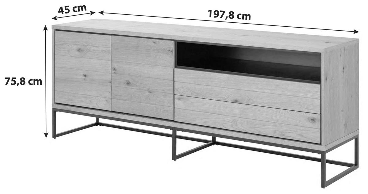 Kommode B 197,8 Cm Dalarna, Eichefarben/schwarz - Eichefarben/Schwarz, Natur, Holzwerkstoff/Metall (197,8/75,8/45cm) - MID.YOU