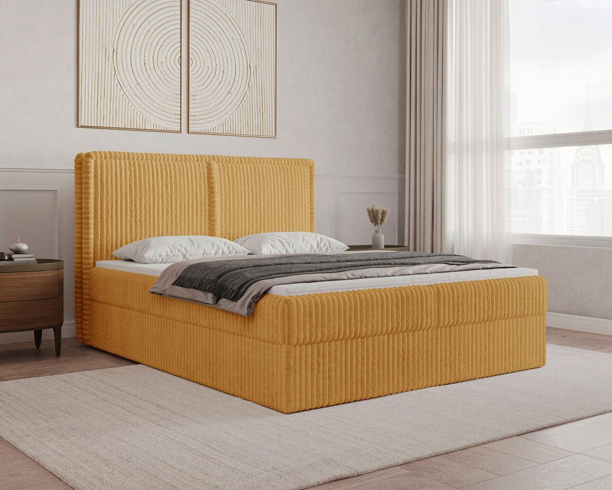Boxbett Barcelona mit Topper 140x200 - Currygelb/Schwarz, MODERN, Holz/Kunststoff (140/200cm) - Livetastic