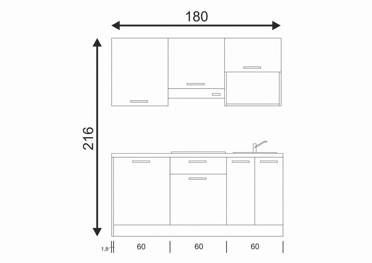 Küchenzeile All In Mit Kühlschrank 180 cm Anthrazit - LIFESTYLE (180cm) - MID.YOU