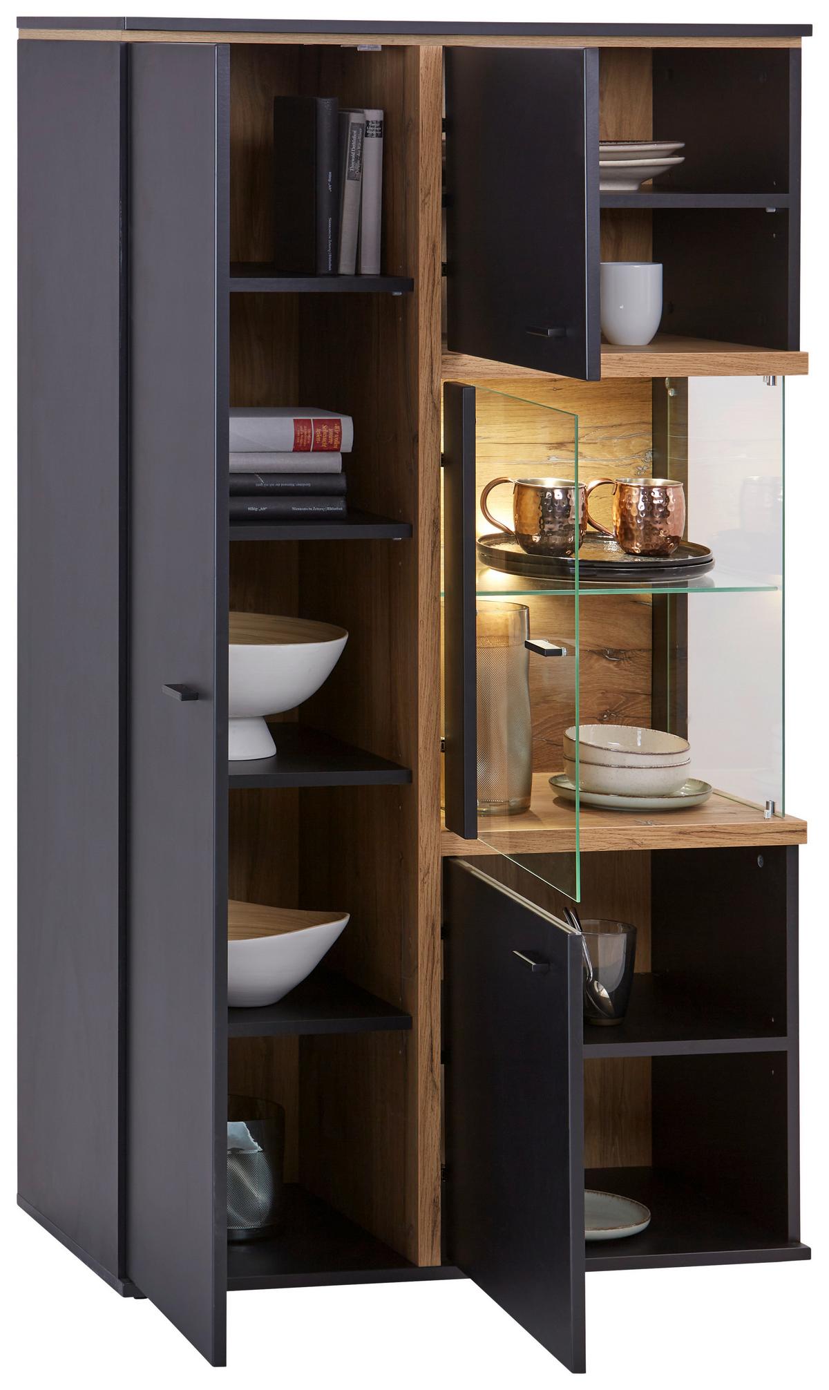 Vitrine Miron B: 86,7 cm mit Beleuchtung Massiv - MODERN, Glas/Holzwerkstoff (86,7/149/41,6cm)