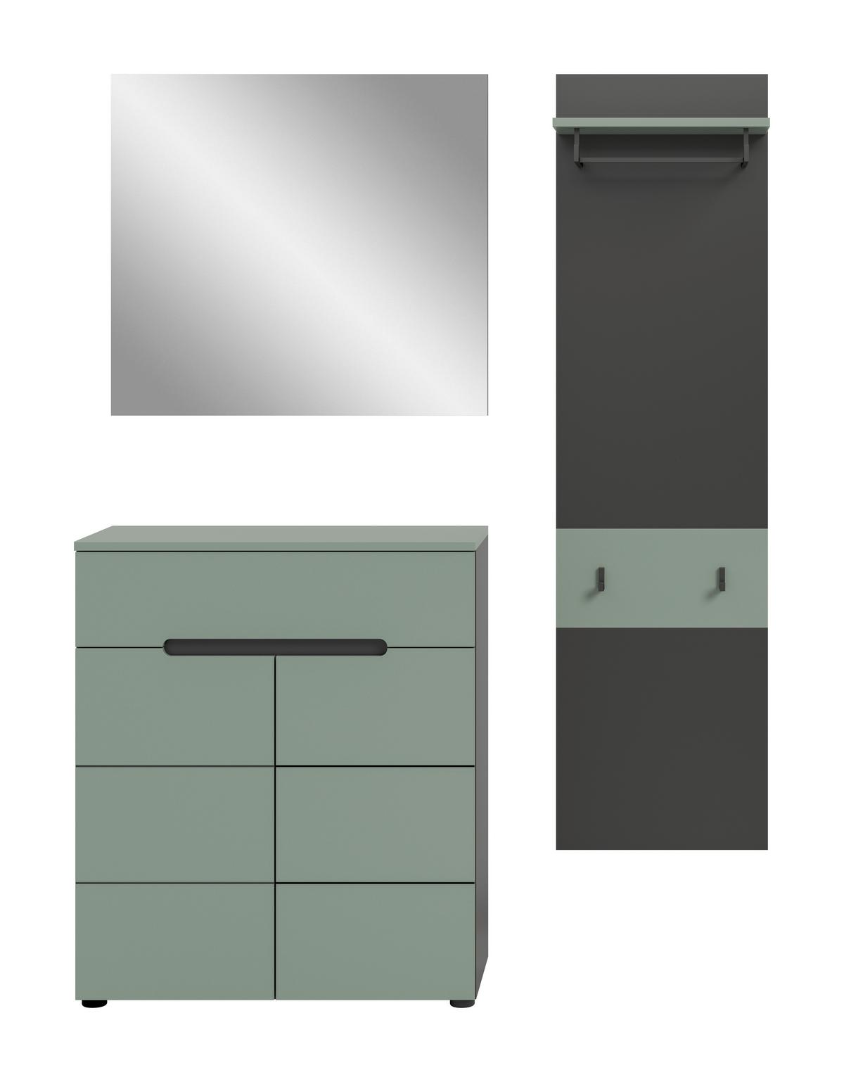 Garderobe Canu 3-Teilig Grau/Grün B: 140 cm - Design, Holzwerkstoff (140/190/37cm) - Livetastic