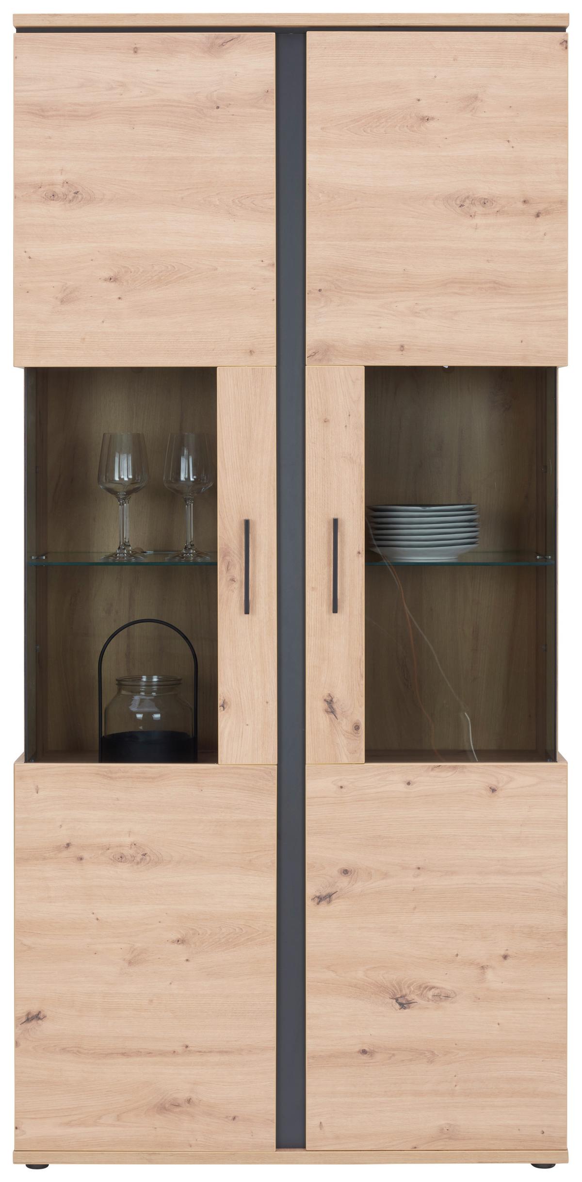 Vitrin Nature Natv 02 - tölgyfa színű, Konventionell, faalapú anyag/Üveg (95/144,3/42cm)