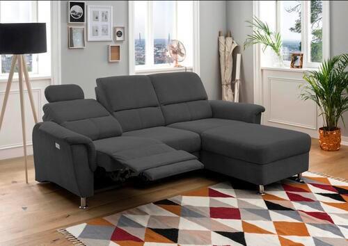 Ecksofa mit Relaxfunktion + USB Anschluss Parole, Mikrof. - Chromfarben/Schwarz, MODERN, Textil (231/165cm) - Livetastic