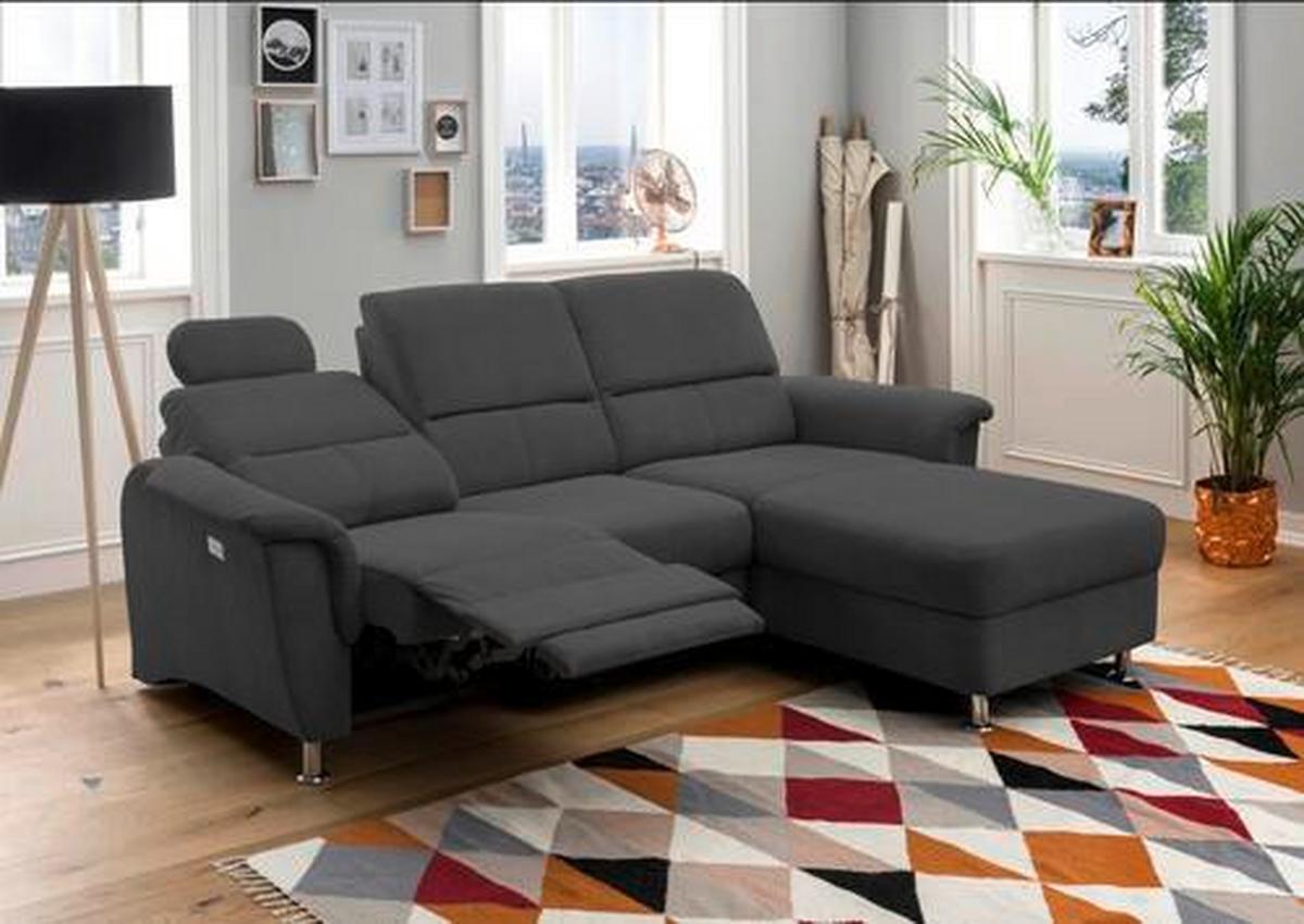 Ecksofa mit Relaxfunktion + USB Anschluss Parole, Mikrof. - Chromfarben/Schwarz, MODERN, Textil (231/165cm) - Livetastic