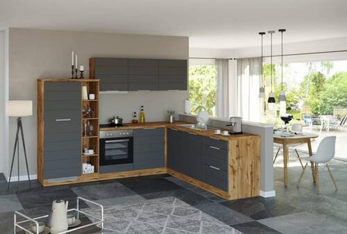 Eckküche Florenz mit Geräten 240x270 cm Grau/Eichefarben - Eiche Wotan/Grau, Design, Holzwerkstoff (240/270cm) - Held