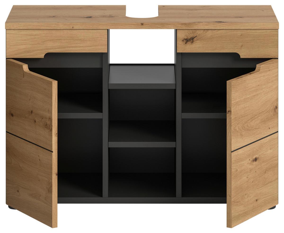 Waschbeckenunterschrank Canu Eiche Artisan Dekor Dunkelgrau - Dunkelgrau/Schwarz, MODERN, Holzwerkstoff (80/55/34cm) - MID.YOU