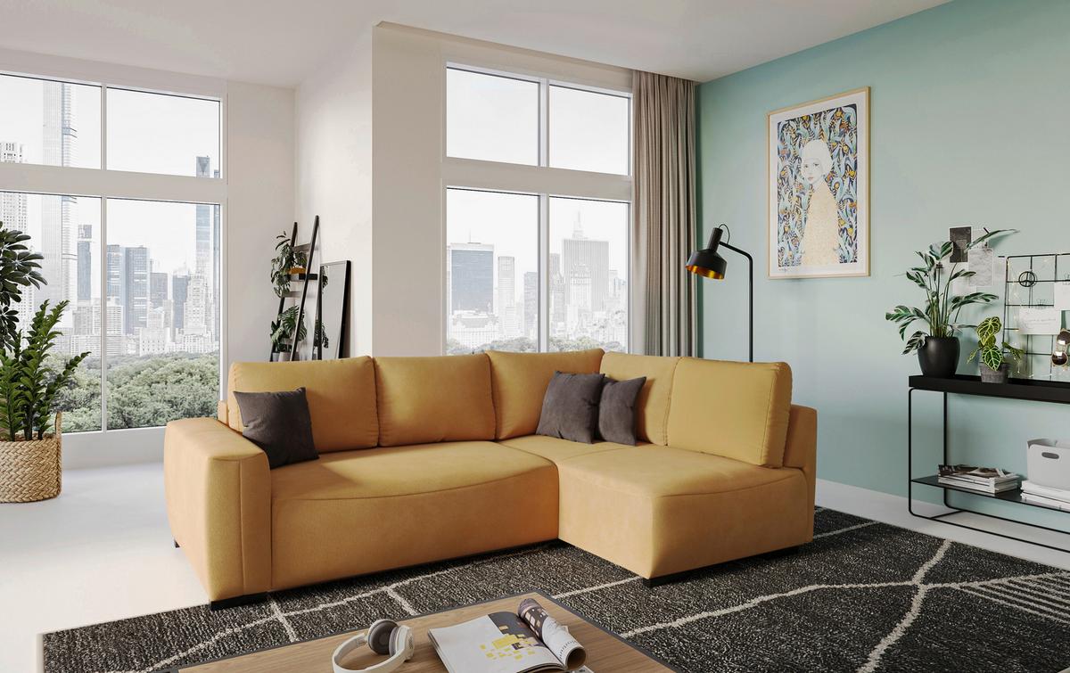 Rohová sedačka GIRO OTM, oboustranná, hořčicově žlutá - černá/hořčicově žlutá, Trend, textil/plast (252/170cm)