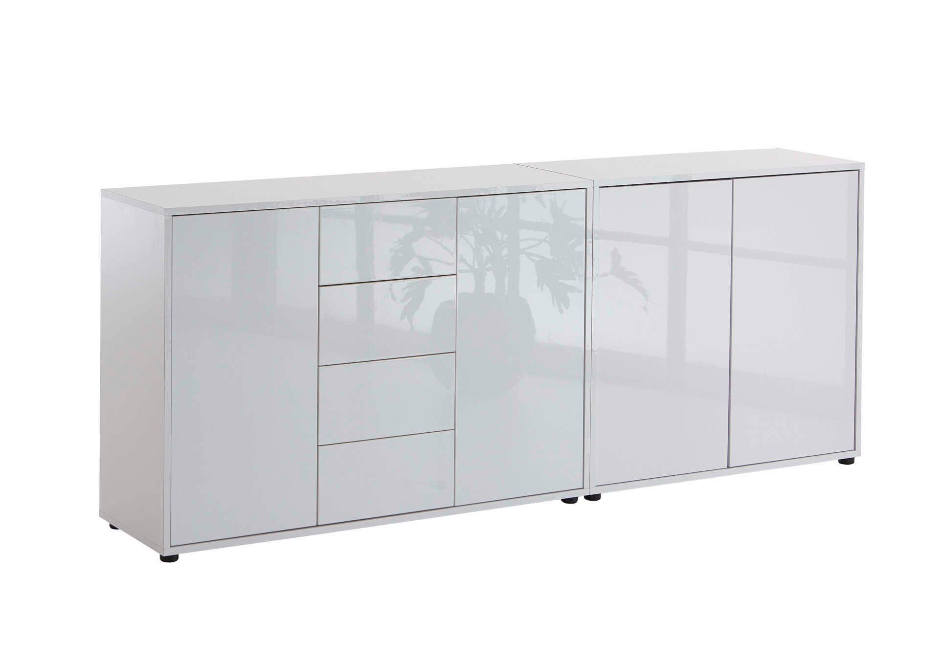 Sideboard Mailand 15 B: 185 Cm Weiß - Weiß Hochglanz/Schwarz, MODERN, Holzwerkstoff (185/73/33cm) - MID.YOU