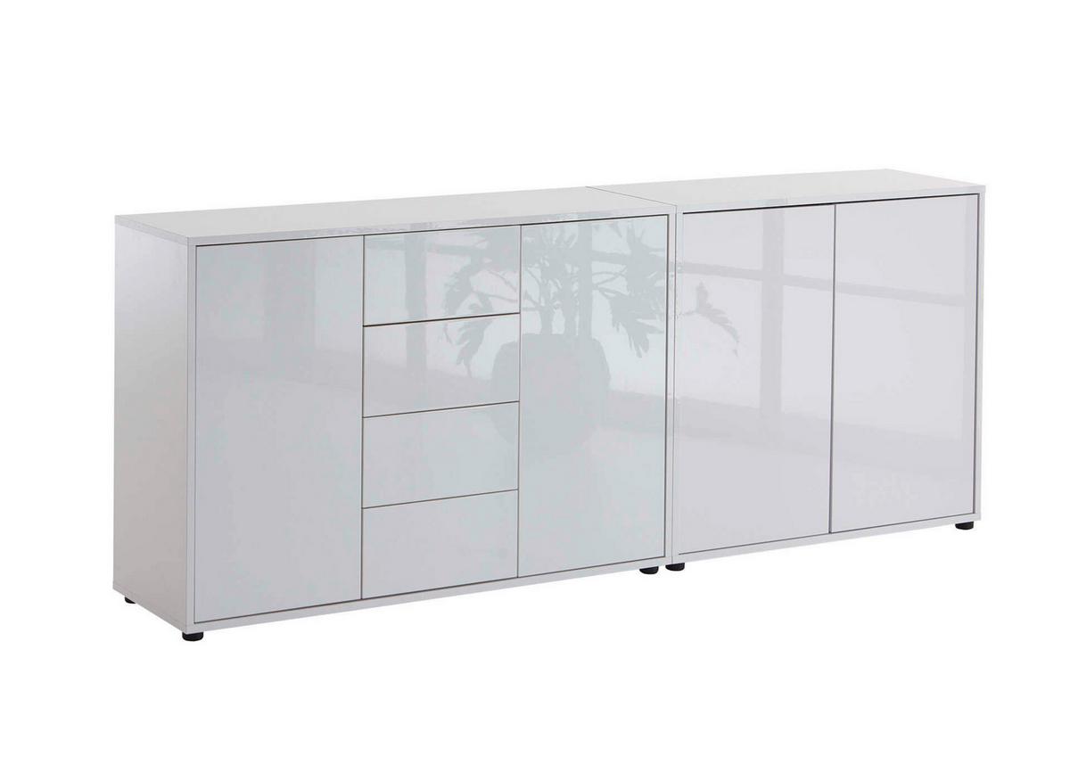 Sideboard Mailand 15 B: 185 Cm Weiß - Weiß Hochglanz/Schwarz, MODERN, Holzwerkstoff (185/73/33cm) - MID.YOU