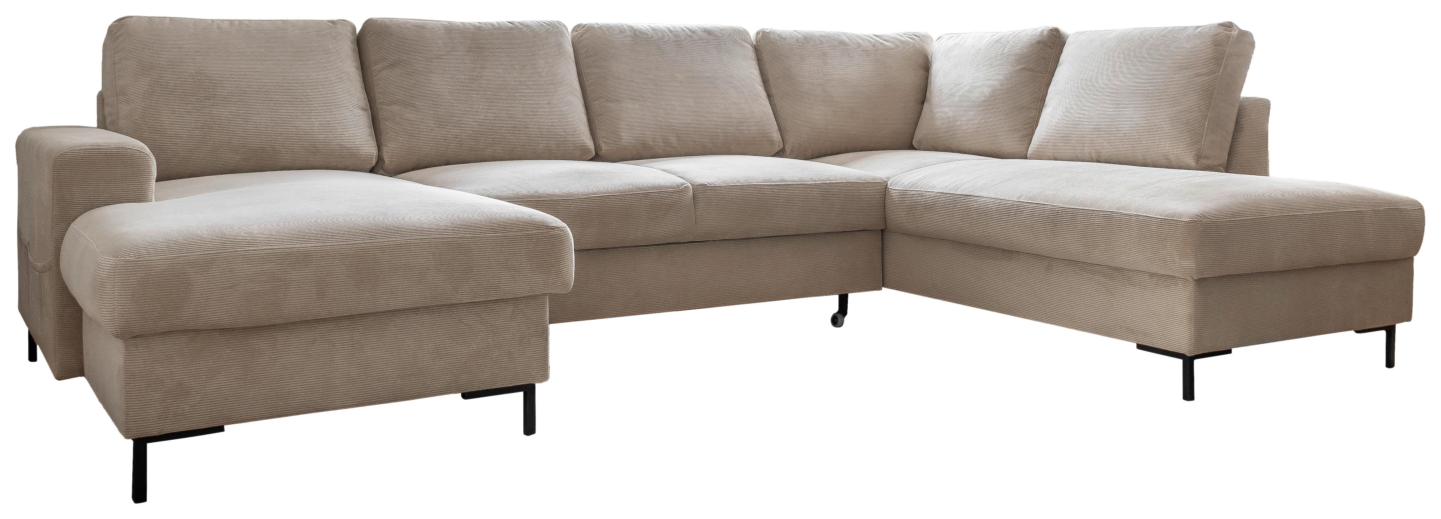 Sedačka LEONIE U, pravá, béžový manšestr - černá/béžová, Design, kov/dřevo (148/303/197cm)
