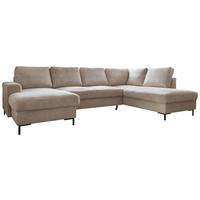 Sedačka LEONIE U, pravá, béžový menčester - čierna/béžová, Design, kov/drevo (148/303/197cm)