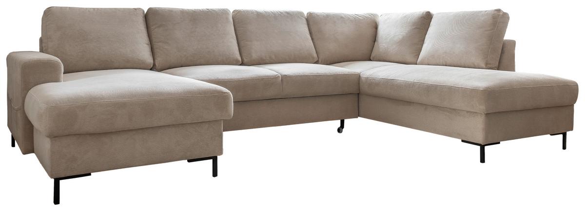 Sedačka LEONIE U, pravá, béžový menčester - čierna/béžová, Design, kov/drevo (148/303/197cm)
