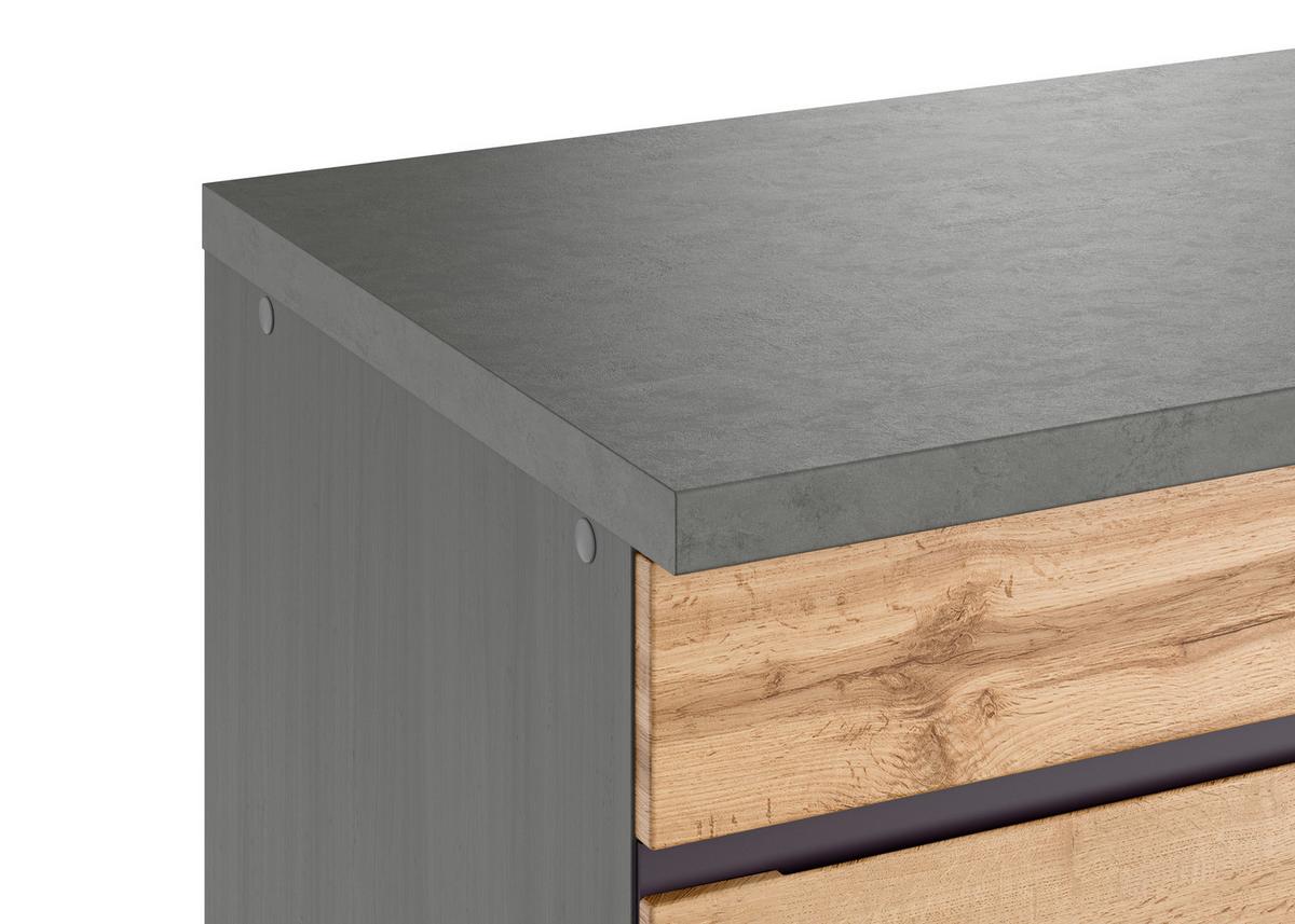 Küchenzeile Turin mit Geräte B: 330 cm Graphit/Eiche Dekor - Eiche Wotan/Graphitfarben, Design, Holzwerkstoff (330cm) - Held