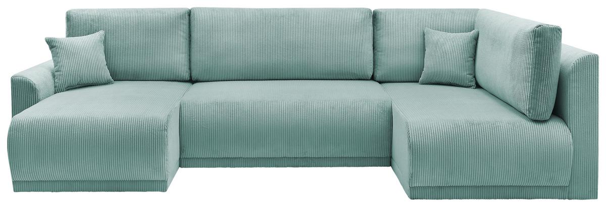 Rohová sedačka KIM U, obojstr., mätovozel.menčester - mätovozelená, Modern, drevo (146/313/160cm)