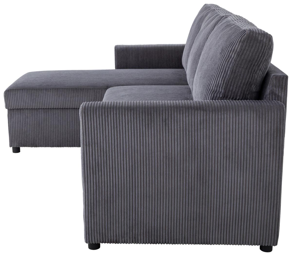 Ecksofa Mit Schlaffunktion Paris Anthrazit Cord 215x145cm - Anthrazit/Schwarz, Basics, Holz/Holzwerkstoff (215/145cm)