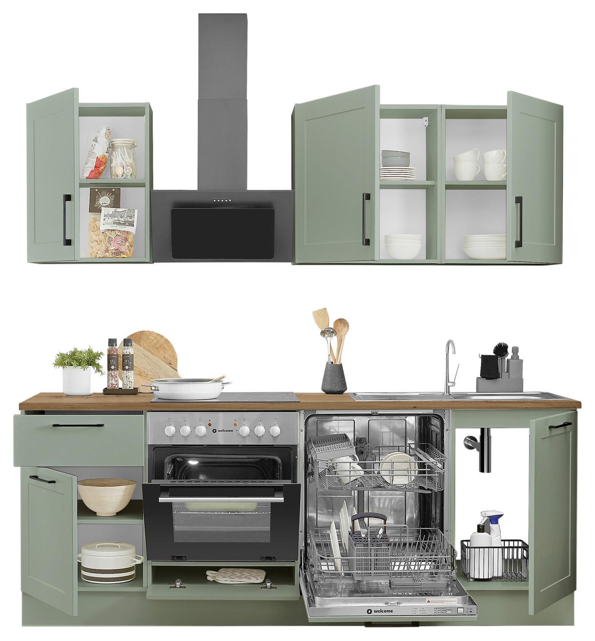 Küchenblock Marseille Grün/Eiche Dekor B: 220 cm - Eiche Artisan/Grün, Design, Holzwerkstoff (220cm) - MID.YOU