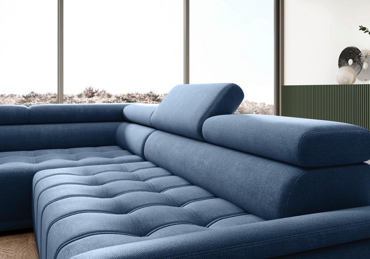 Rohová sedačka GRINALDI, levá, tmavě modrá - černá/tmavě modrá, Moderní, textil/plast (206/283cm) - Premium Living