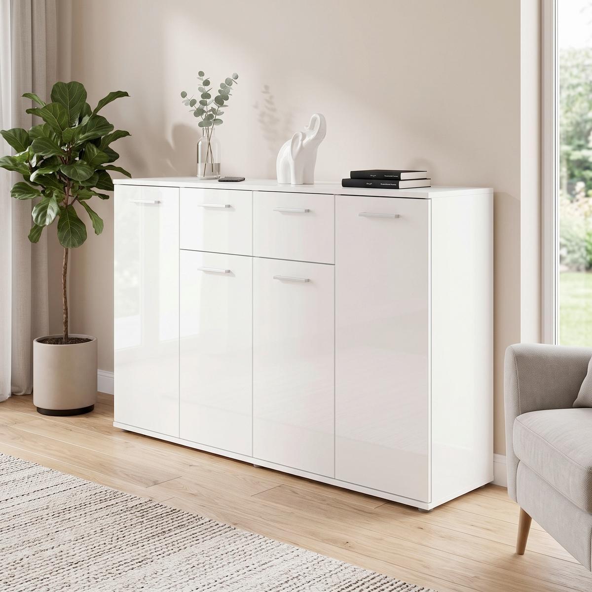 KOMODA CHRISTIAN NEW 3 - bílá/barvy hliníku, Moderní, kompozitní dřevo/plast (160/85/35cm)