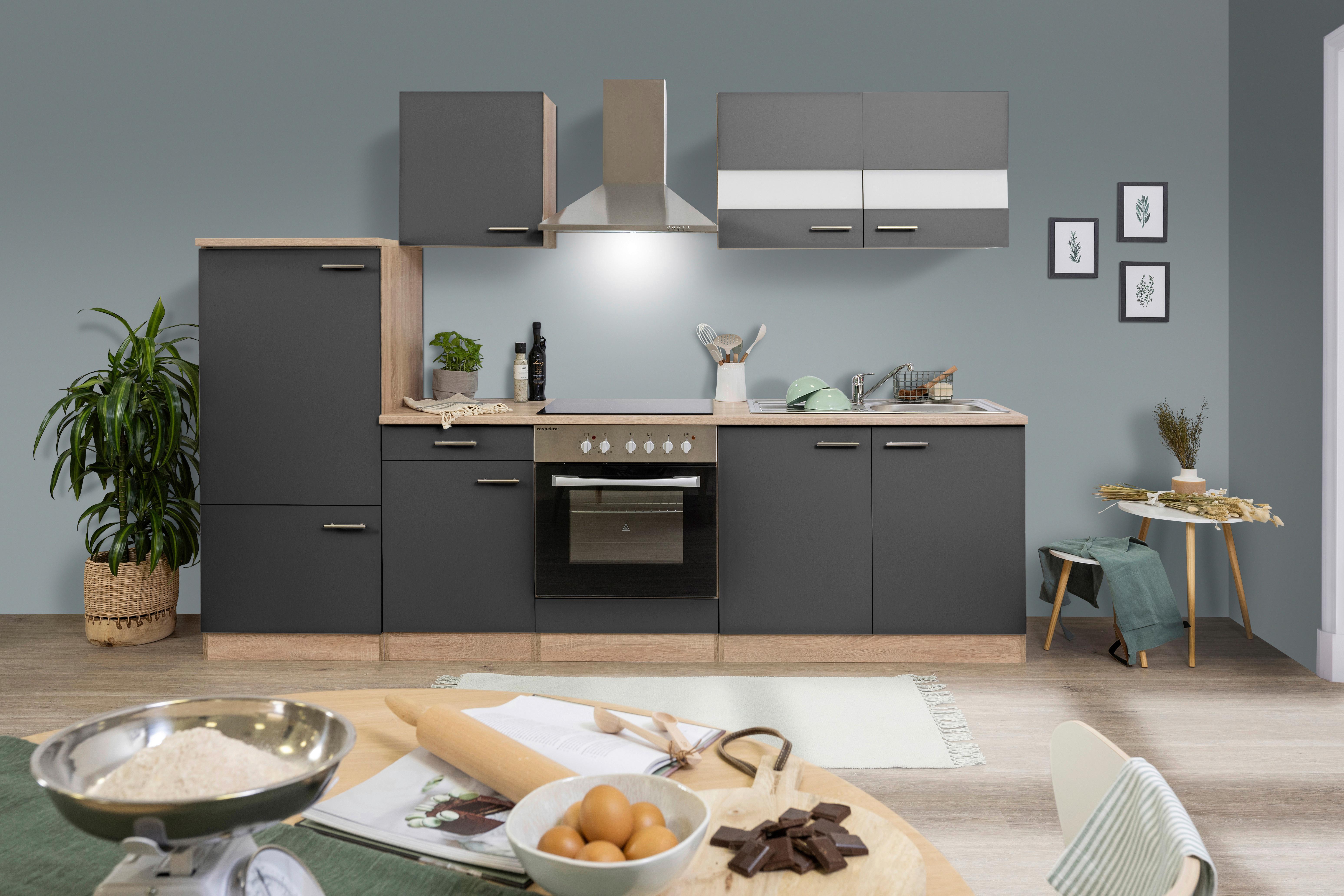 Küchenzeile ohne Geräte B: 270 cm Grau/Eiche Dekor - Eichefarben/Grau, Basics, Holzwerkstoff (270cm) - Respekta